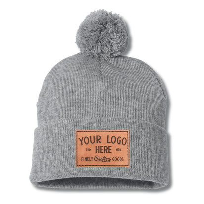 Sportsman SP15 – Knit Pom Beanie Stocking Cap | Custom Beanies with Your Logo in Bulk-leather-patch-Dekni Creations Inc.