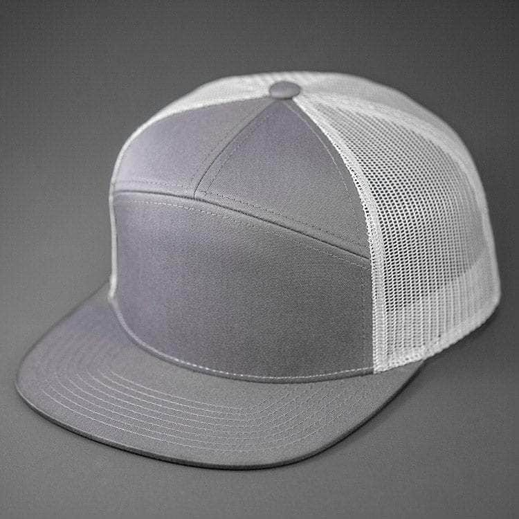 C58-CTM - 7 PANEL TRUCKER - COTTON TWILL & MESH SNAPBACK FLAT BILL HAT (Bulk Custom with Your Logo)