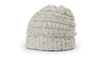 oatmeal speckled rib knit slouch winter beanie customized with your logo
