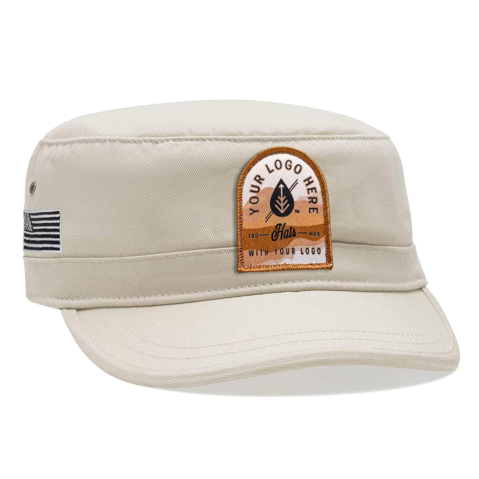 Khaki Econscious EC7010 custom patch sustainable organic cotton military hat with your logo by Dekni Creations