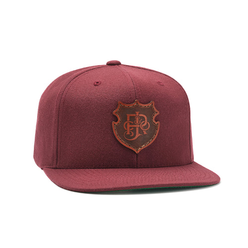 High profile 6089M baseball cap with custom engraved leather patch logo