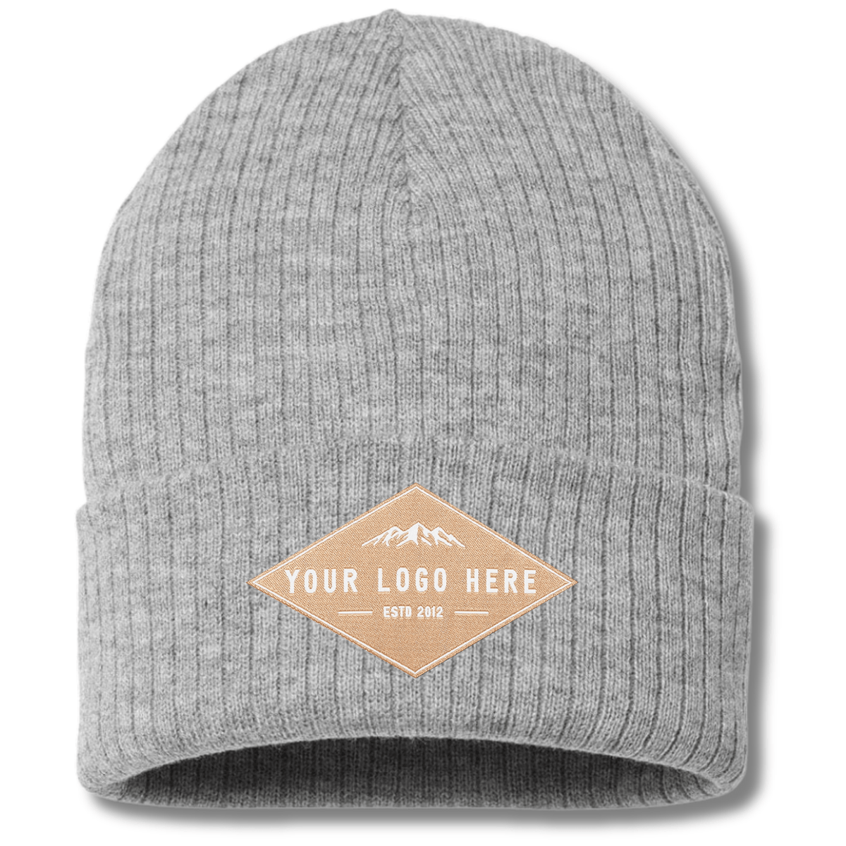 RIO – Sustainable Recycled Rib Knit Beanie | Custom Beanies with Your Logo in Bulk-woven-patch-Dekni Creations Inc.