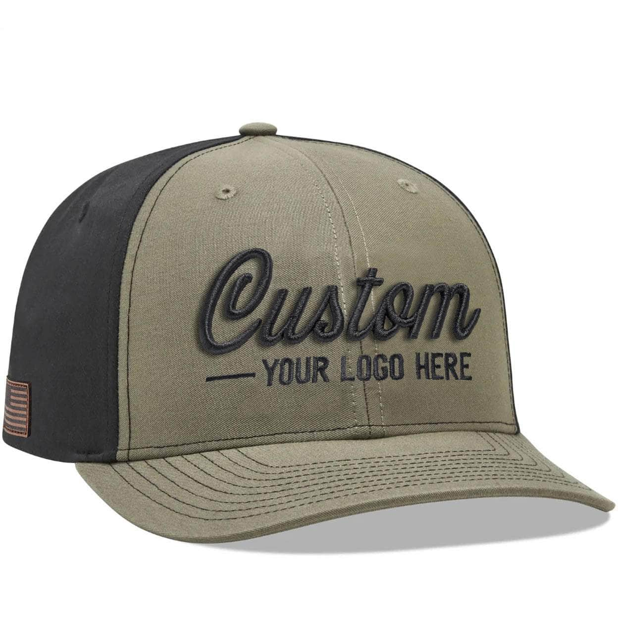 Loden black front Richardson 312 custom embroidered solid twill trucker hat with your logo by Dekni Creations