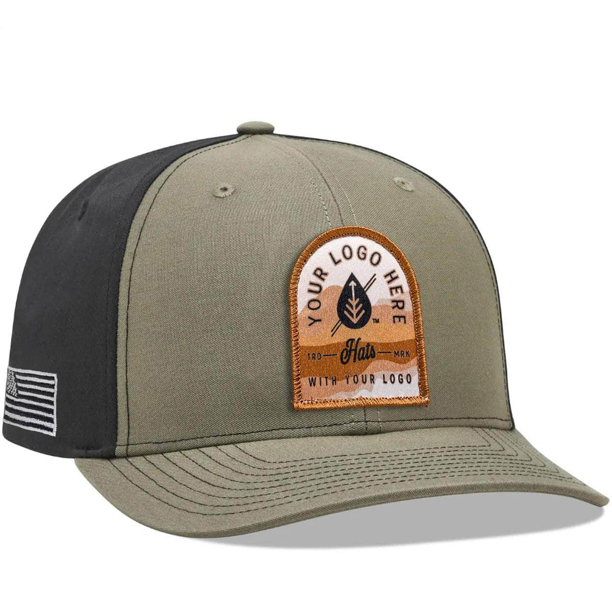 Loden black front Richardson 312 custom patch solid twill trucker hat with your logo by Dekni Creations