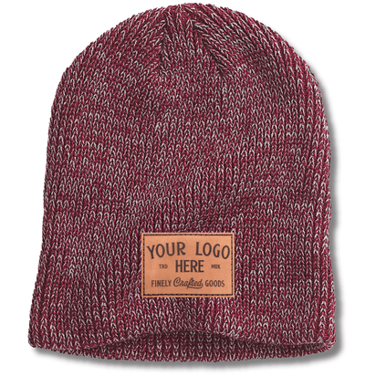 BA524 – Uncuffed Ribbed Marled Beanie | Custom Beanies with Your Logo in Bulk-leather-patch-Dekni Creations Inc.