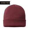 maroon customized CAP AMERICA TKN24 made in usa beanie with custom logo of leather patch, woven tag, or embroidered patch in bulk