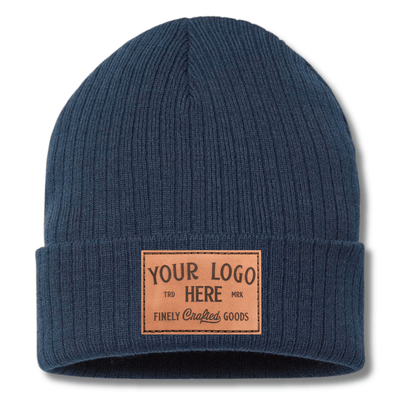 RIO – Sustainable Recycled Rib Knit Beanie | Custom Beanies with Your Logo in Bulk-leather-patch-Dekni Creations Inc.