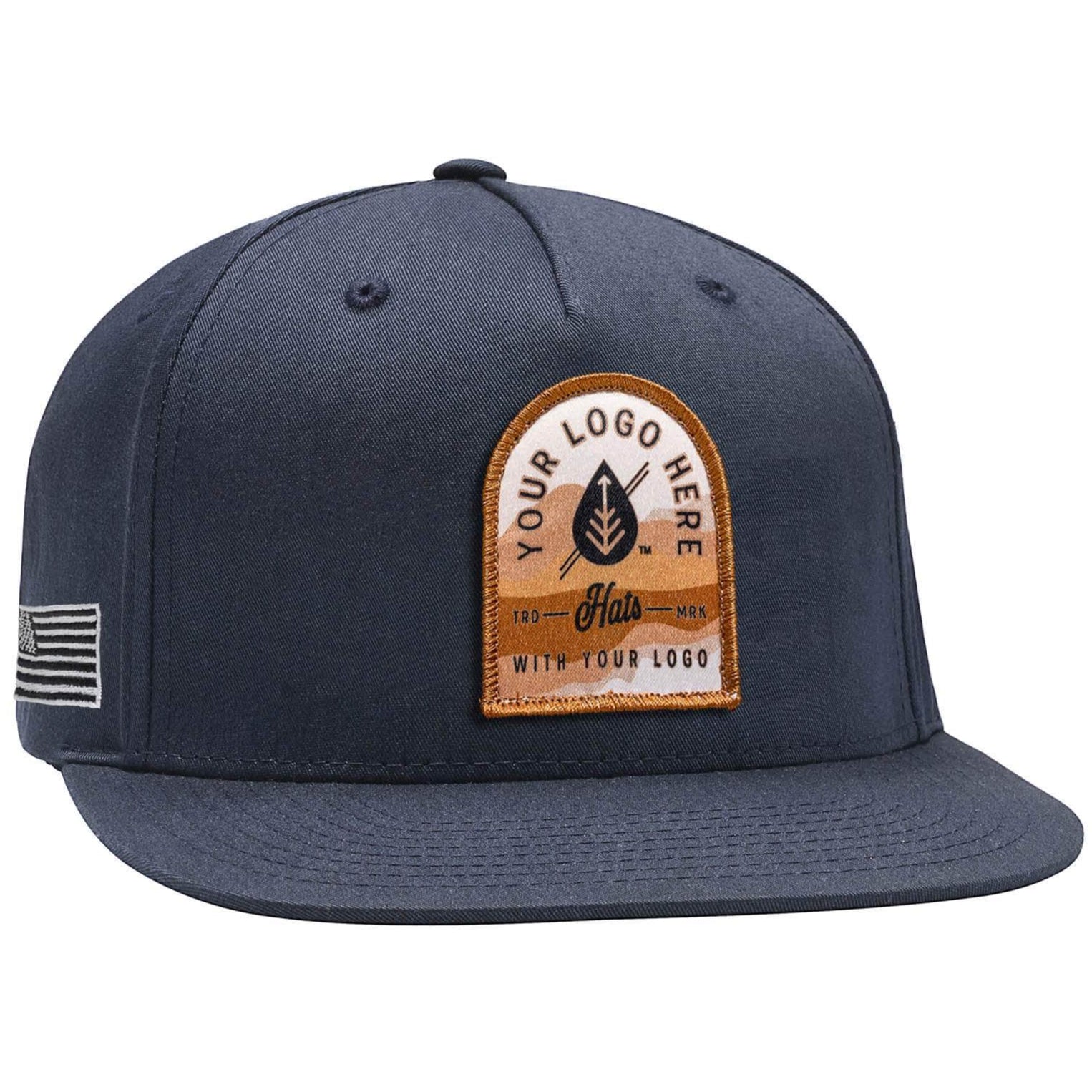 Navy C55CT Captuer Blvnk custom patch pinch front snapback hat with your logo by Dekni Creations