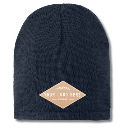 CP91L Port & Company® – Fleece-Lined Uncuffed Beanie | Custom Hats with Your Logo in Bulk-leather-patch-Dekni Creations Inc.