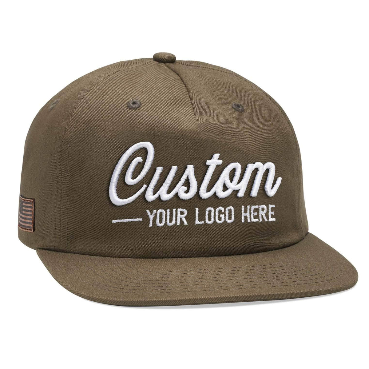 C55-PC – Pinch Front Flat Bill Leather Strap Hat | Custom Hats with Your Logo in Bulk-Dekni-Creations