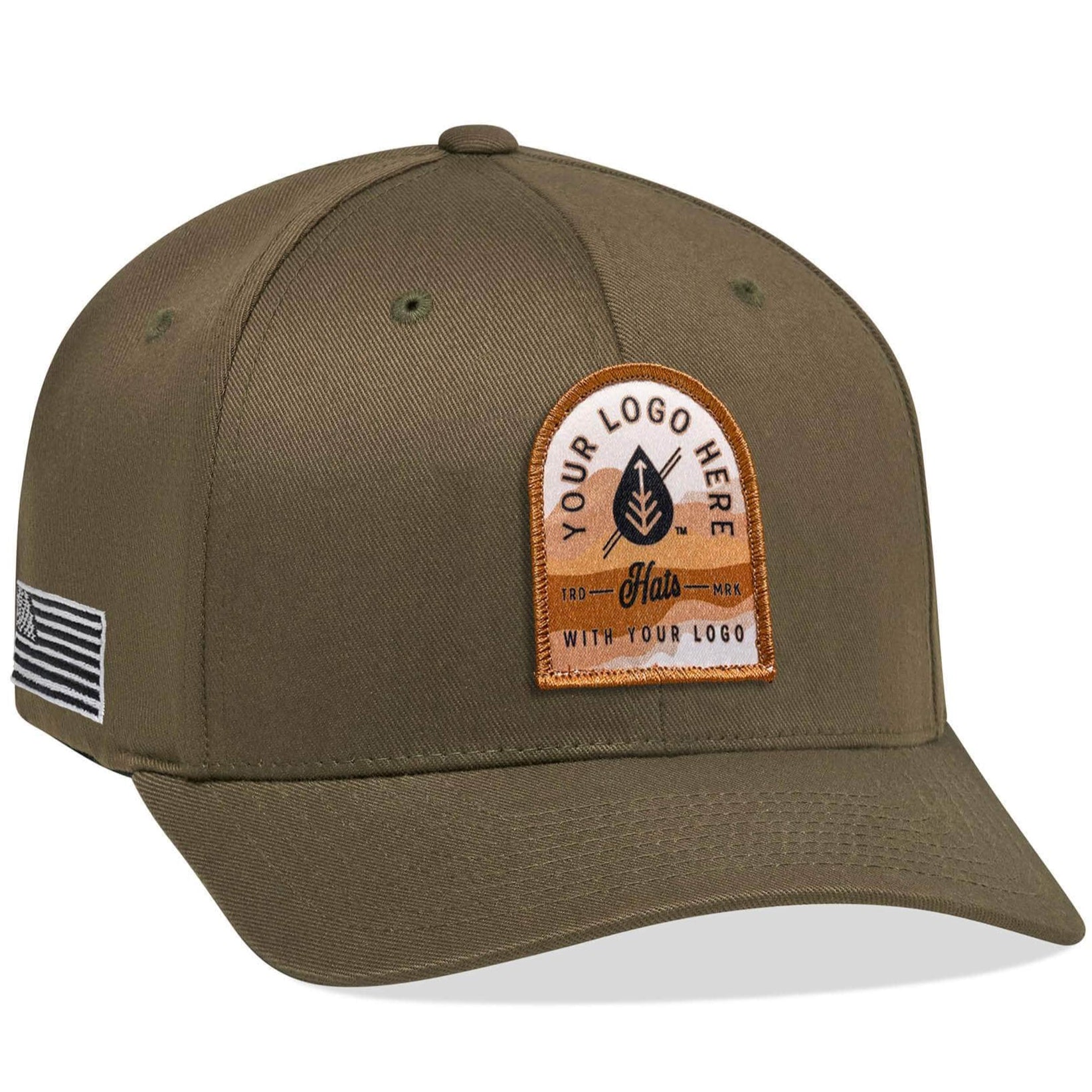 olive front flexfit 6277 custom patch baseball cap with your logo by dekni creations