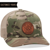personalized promotional leather patch logo on 6606mc multicam camo trucker cap bulk online ordering