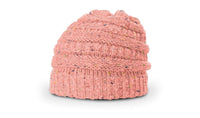 coral speckled rib knit slouch winter beanie customized with your logo