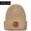 quality sp90 super warm chunky knit stocking cap beanie with custom logo on leather patch, folded tag or embroidery in bulk