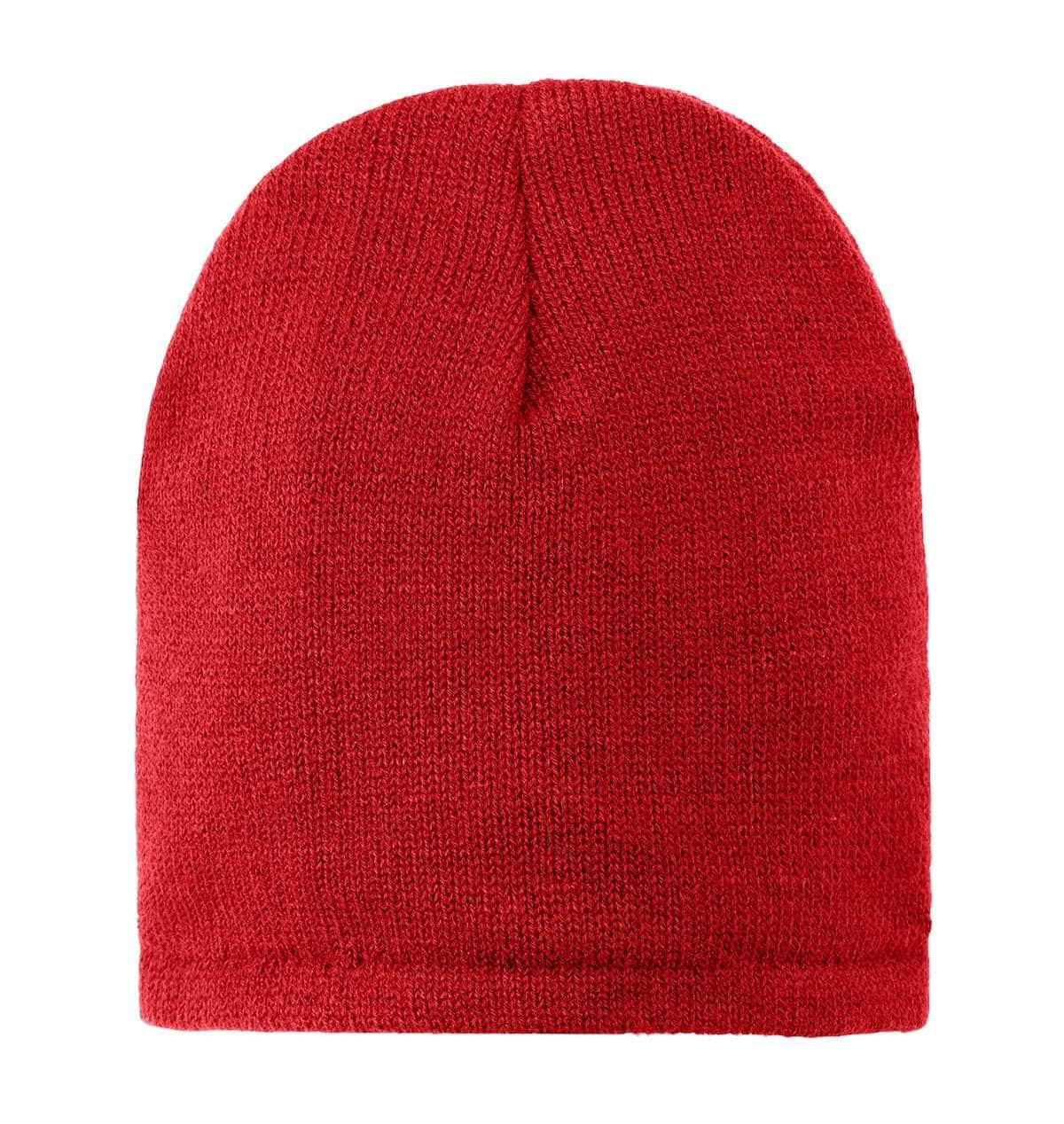 red cp91l Port & Company® Fleece-Lined Knit Cap Uncuffed Beanie bulk Custom with Your Logo.