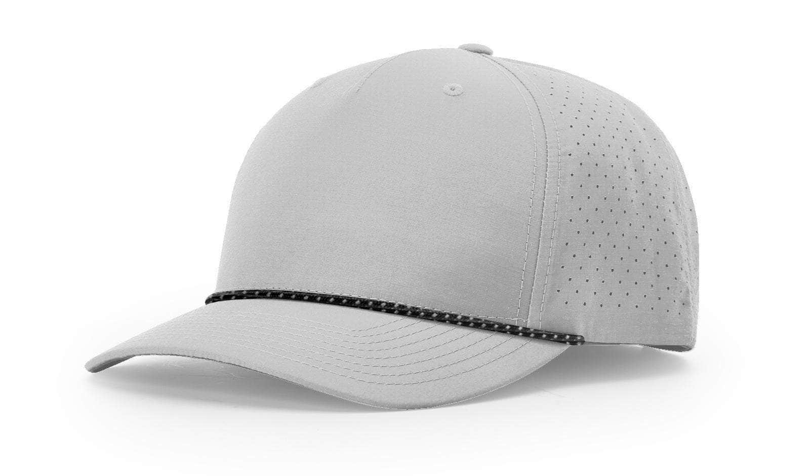 silver black silver Richardson 355 | LASER PERFORATED PERFORMANCE ROPE CAP five-panel Mid profile Snapback Lightweigth Stay-Dri moisture managment technology laser perforated for enhanced airflow