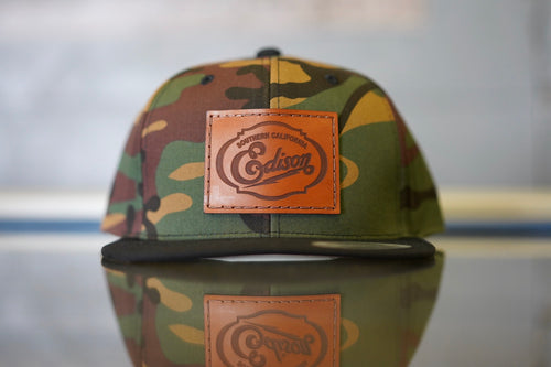 camo snapback with leather patch custom with logo