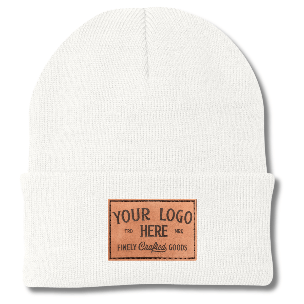 Port & Company CP90 – Knit Cap Stocking Beanie | Custom Beanies with Your Logo in Bulk-leather-patch-Dekni Creations Inc.