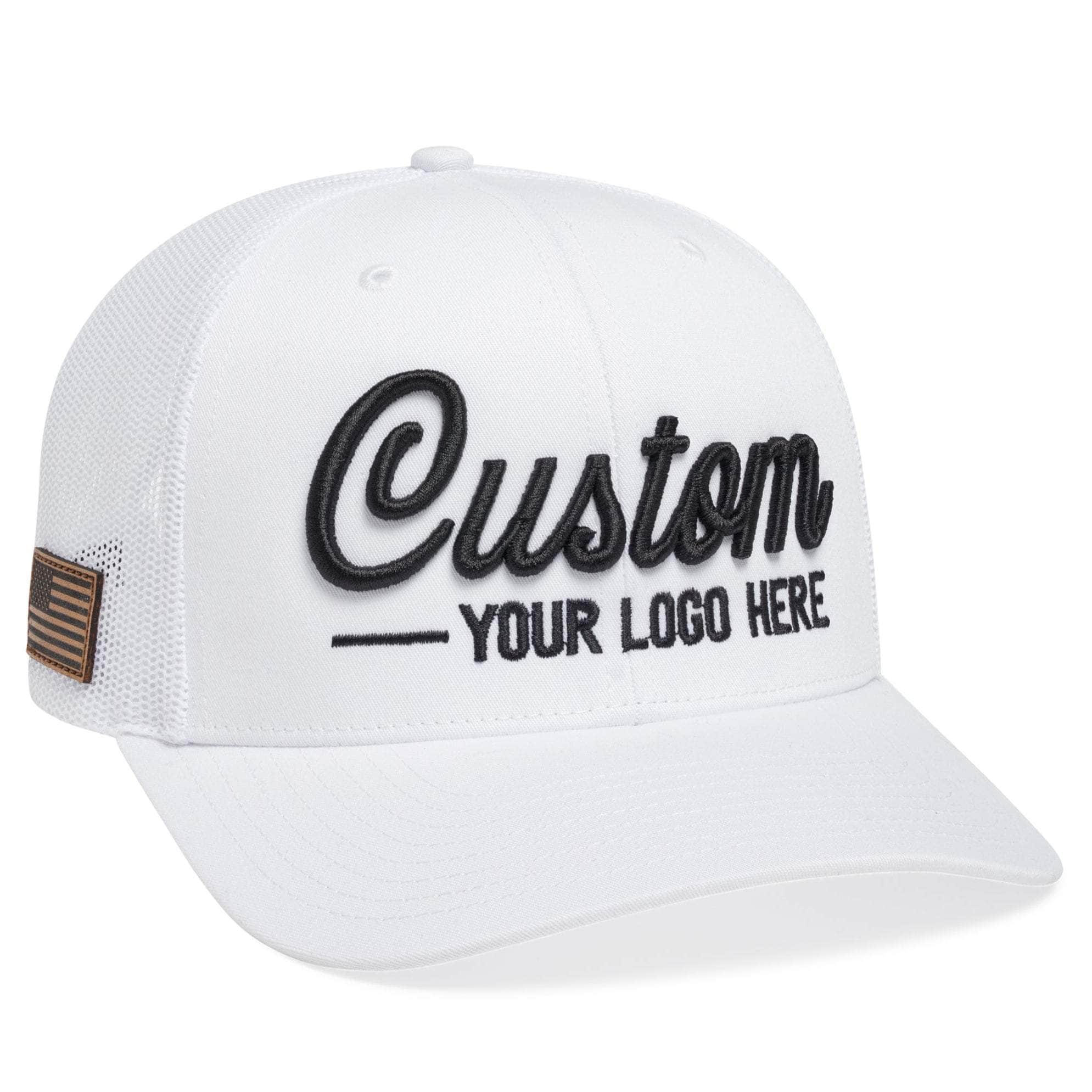 White Richardson 112 custom embroidered trucker hat with your logo by Dekni Creations