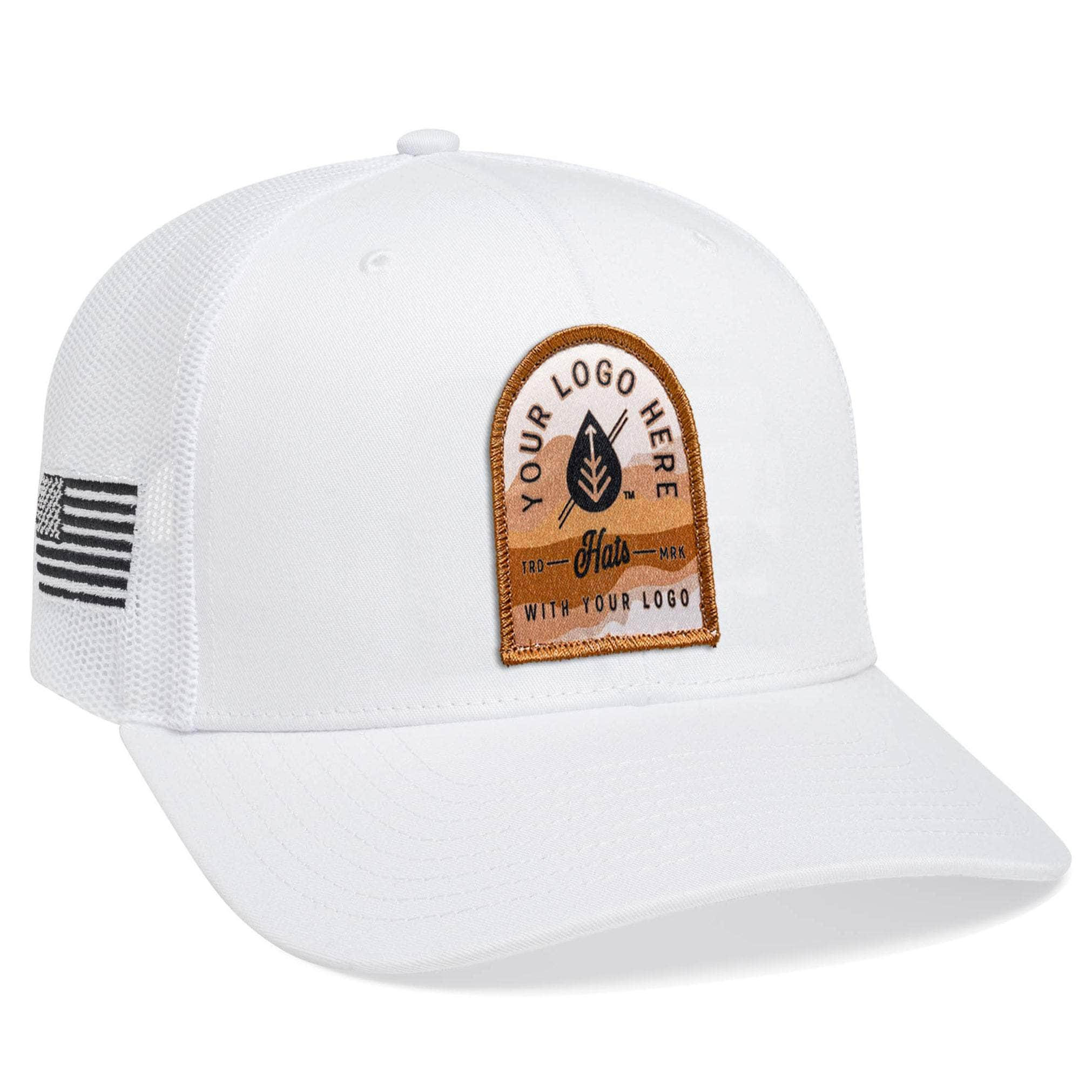 White Richardson 112 custom patch trucker hat with your logo by Dekni Creations