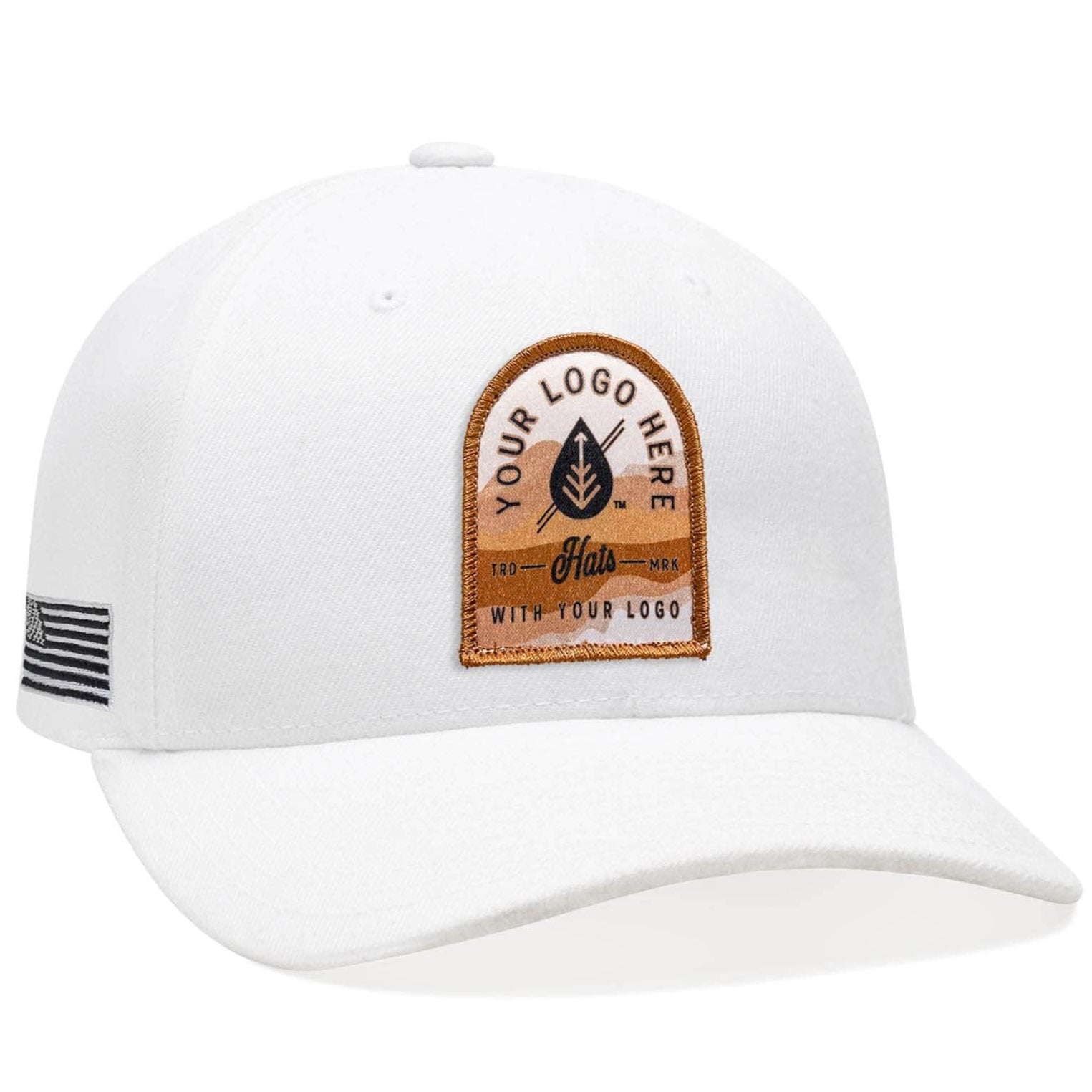 White Yupoong 6789M custom patch wool snapback hat with your logo by Dekni Creations