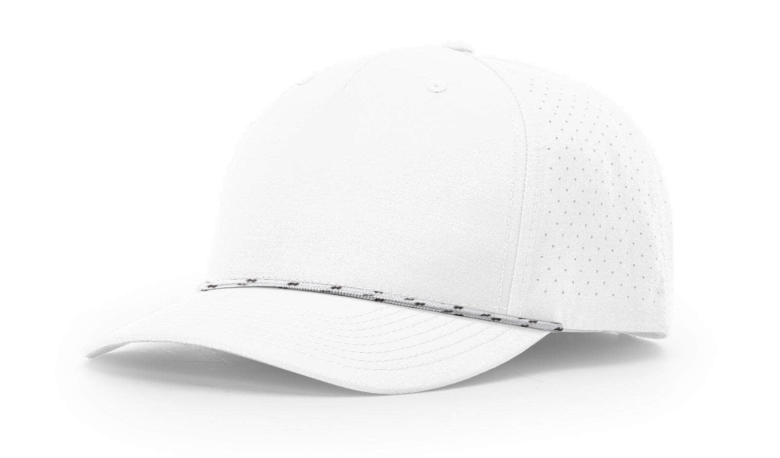 Richardson 355 – Laser Perforated Performance Rope 5-Panel Snapback | Custom Hats with Your Logo in Bulk-White/White-Black-Dekni-Creations