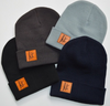 leather patch beanies
