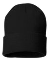 customizable black custom sp12 Sportsman 12" Solid Winter Knit Beanie Stocking Cap