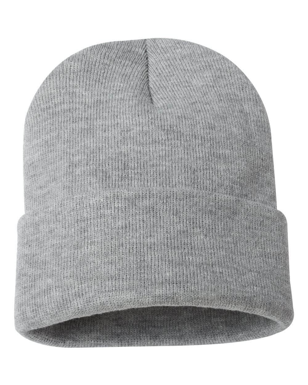 customizable heather grey custom sp12 Sportsman 12" Solid Winter Knit Beanie Stocking Cap