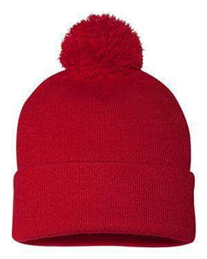 custom sp15 pom pom knit cap with leather patch