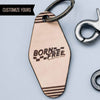 Tan Personalized Custom Laser Engraved Hotel Leather Key Chain in bulk and promo swag branding