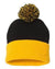 custom sp15 pom pom knit cap with leather patch