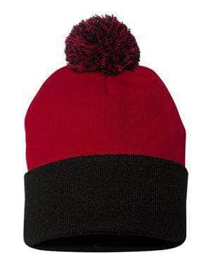 custom sp15 pom pom knit cap with leather patch