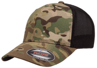 custom camo trucker hat with leather patch