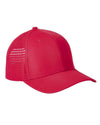 Red Performance Perforated Cap for custom laser engraving leather patch and promotional Embroidery