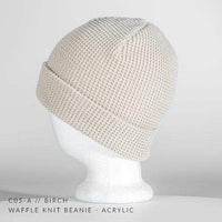 birch white waffle knit beanie for custom personalized Embroidery and Laser engraved leather patch