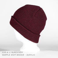 burgundy waffle knit beanie for custom personalized Embroidery and Laser engraved leather patch