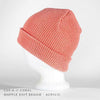 coral pink waffle knit beanie for custom personalized Embroidery and Laser engraved leather patch