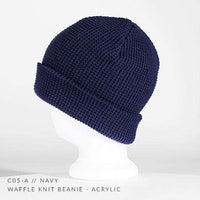 navy blue waffle knit beanie for custom personalized Embroidery and Laser engraved leather patch