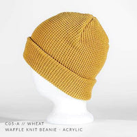 wheat yellow waffle knit beanie for custom personalized Embroidery and Laser engraved leather patch