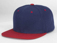Navy Red 6 PANEL WOOL CUSTOM SNAPBACK cap for Embroidery & laser engraving leather patch