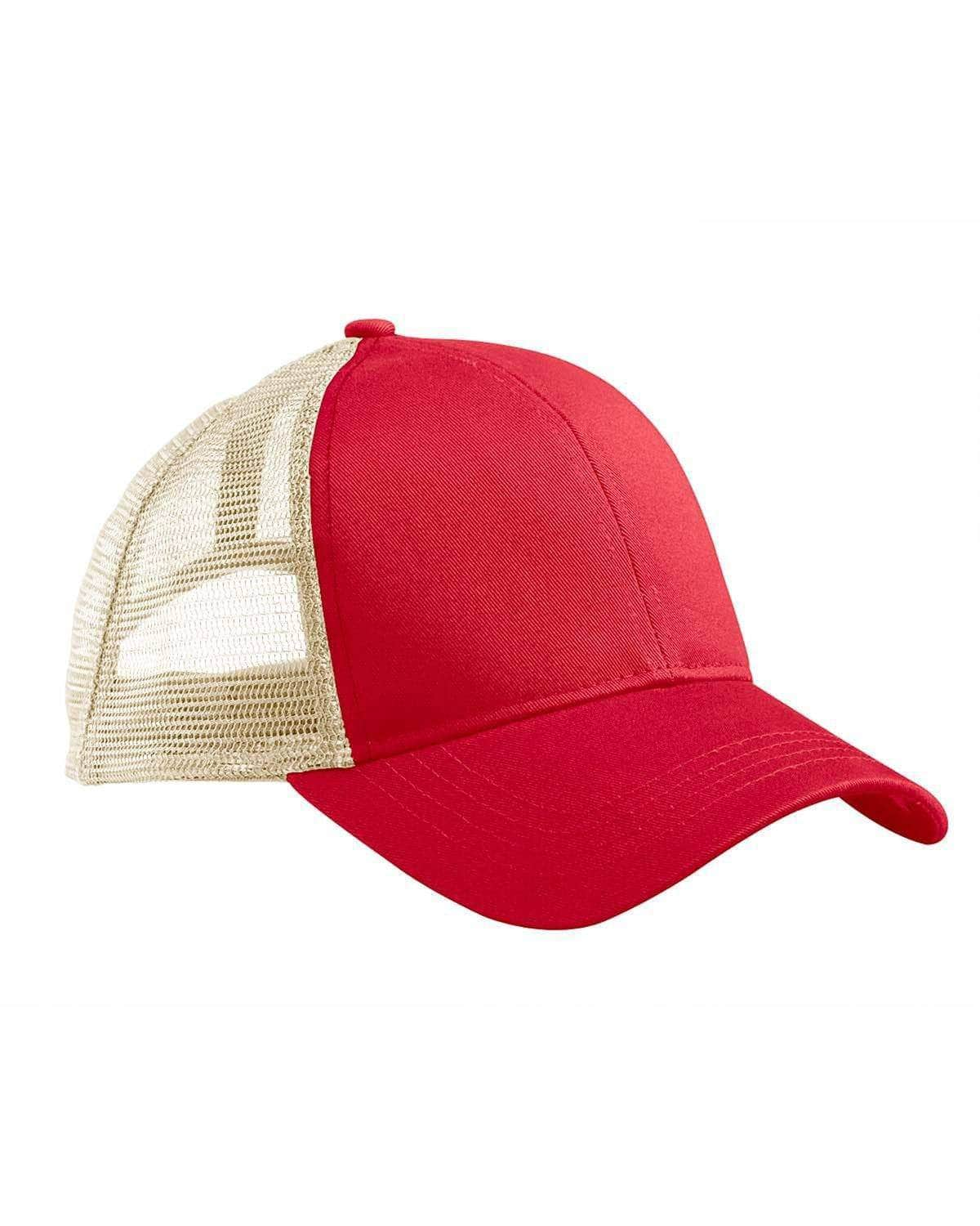 Econscious EC7070 – Sustainable Organic Cotton & Recycled Polyester Trucker Hat | Custom Hats with Your Logo in Bulk-Red/Oyster-Dekni-Creations