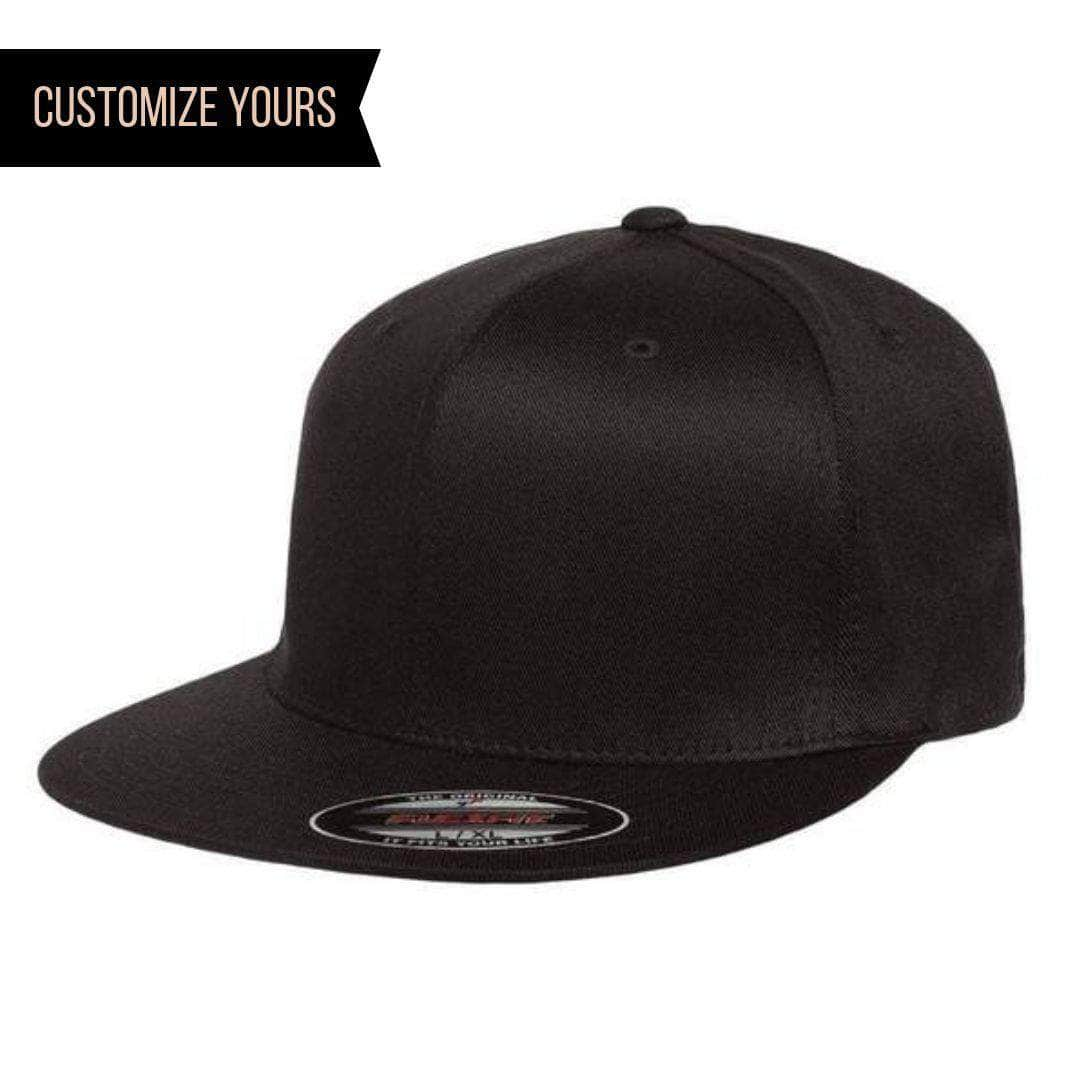 Flexfit 6297F – Pro-Baseball Flat Bill Hat | Custom Hats with Your Logo in Bulk-Black-Dekni-Creations