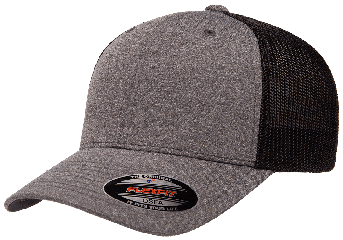 Flexfit 6311 – Melange Mesh Trucker Hat | Custom Hats with Your Logo in Bulk-Dark Heather/Black-Dekni-Creations