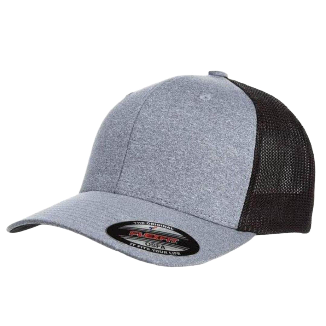 Flexfit 6311 – Melange Mesh Trucker Hat | Custom Hats with Your Logo in Bulk-Heather/Black-Dekni-Creations