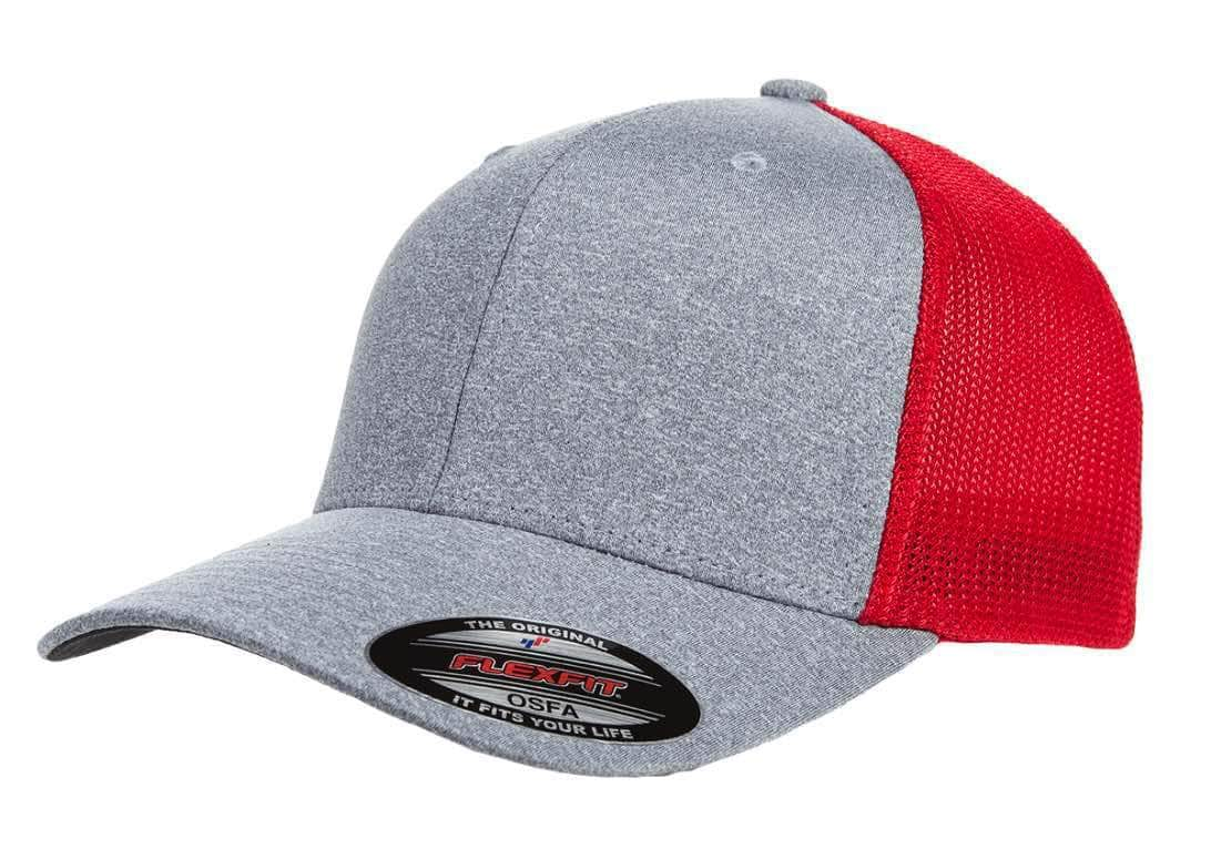 Flexfit 6311 – Melange Mesh Trucker Hat | Custom Hats with Your Logo in Bulk-Heather/Red-Dekni-Creations