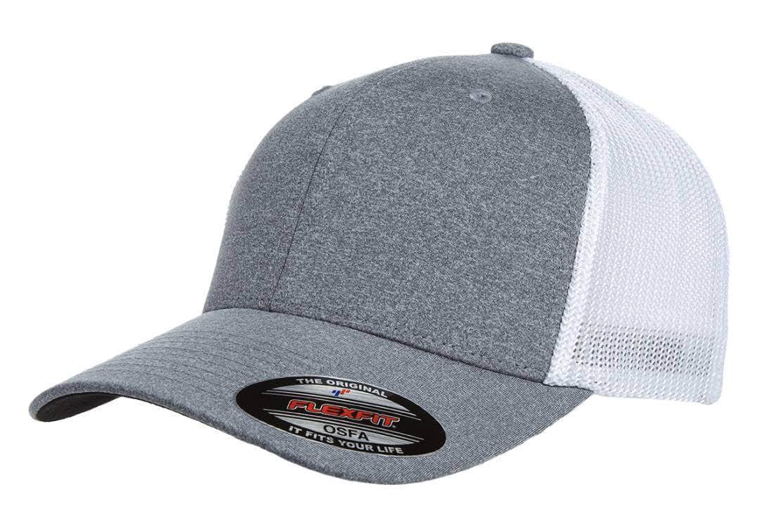 Flexfit 6311 – Melange Mesh Trucker Hat | Custom Hats with Your Logo in Bulk-Heather/White-Dekni-Creations