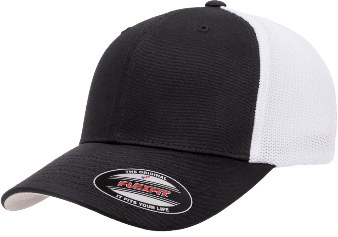 Flexfit 6511(T) – Fitted Trucker Stretch Mesh Cap | Custom Hats with Your Logo in Bulk-Black/White-Dekni-Creations