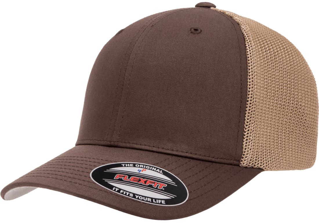 Flexfit 6511(T) – Fitted Trucker Stretch Mesh Cap | Custom Hats with Your Logo in Bulk-Brown/Khaki-Dekni-Creations