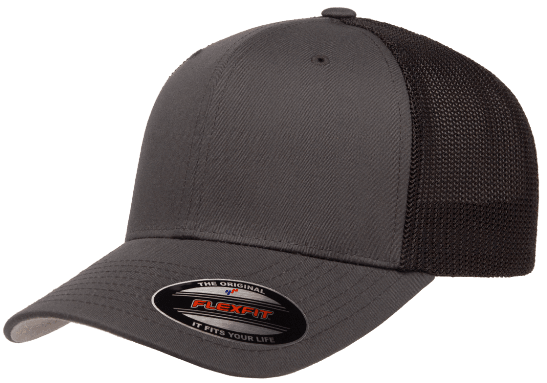 Flexfit 6511(T) – Fitted Trucker Stretch Mesh Cap | Custom Hats with Your Logo in Bulk-Charcoal/Black-Dekni-Creations